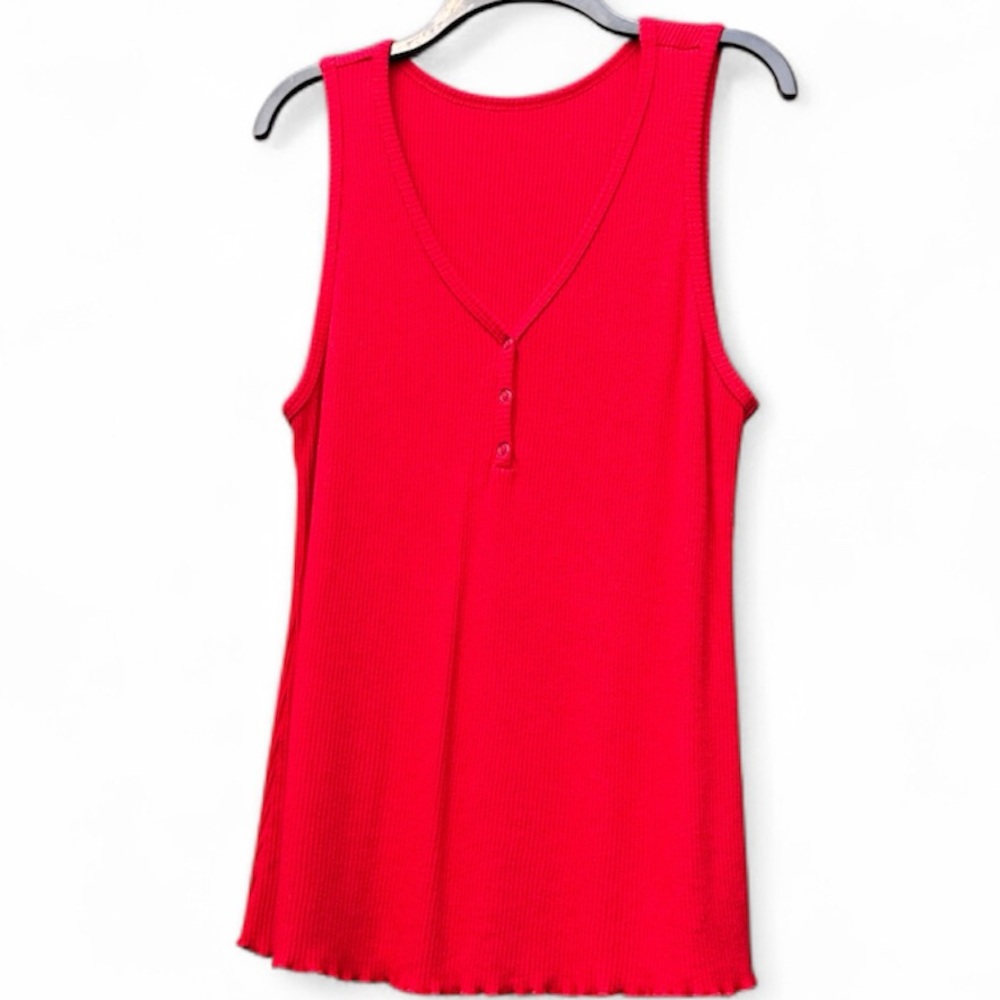 NO LABEL Ladies V-Neck Bright Red Sweater Knit Tank Top Size X-Large NWOT
